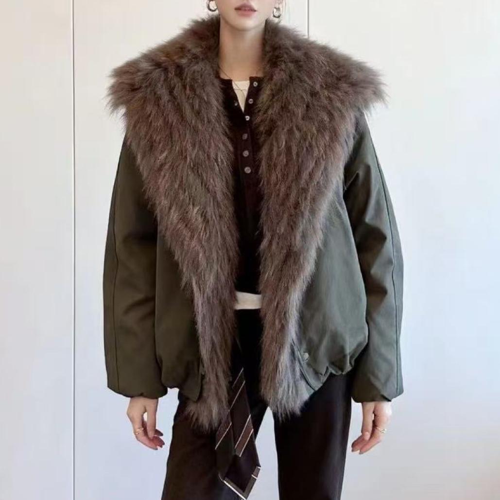 [DARUI]秋冬新款狐狸毛大翻领短款派克服内胆羽绒保暖外套2090