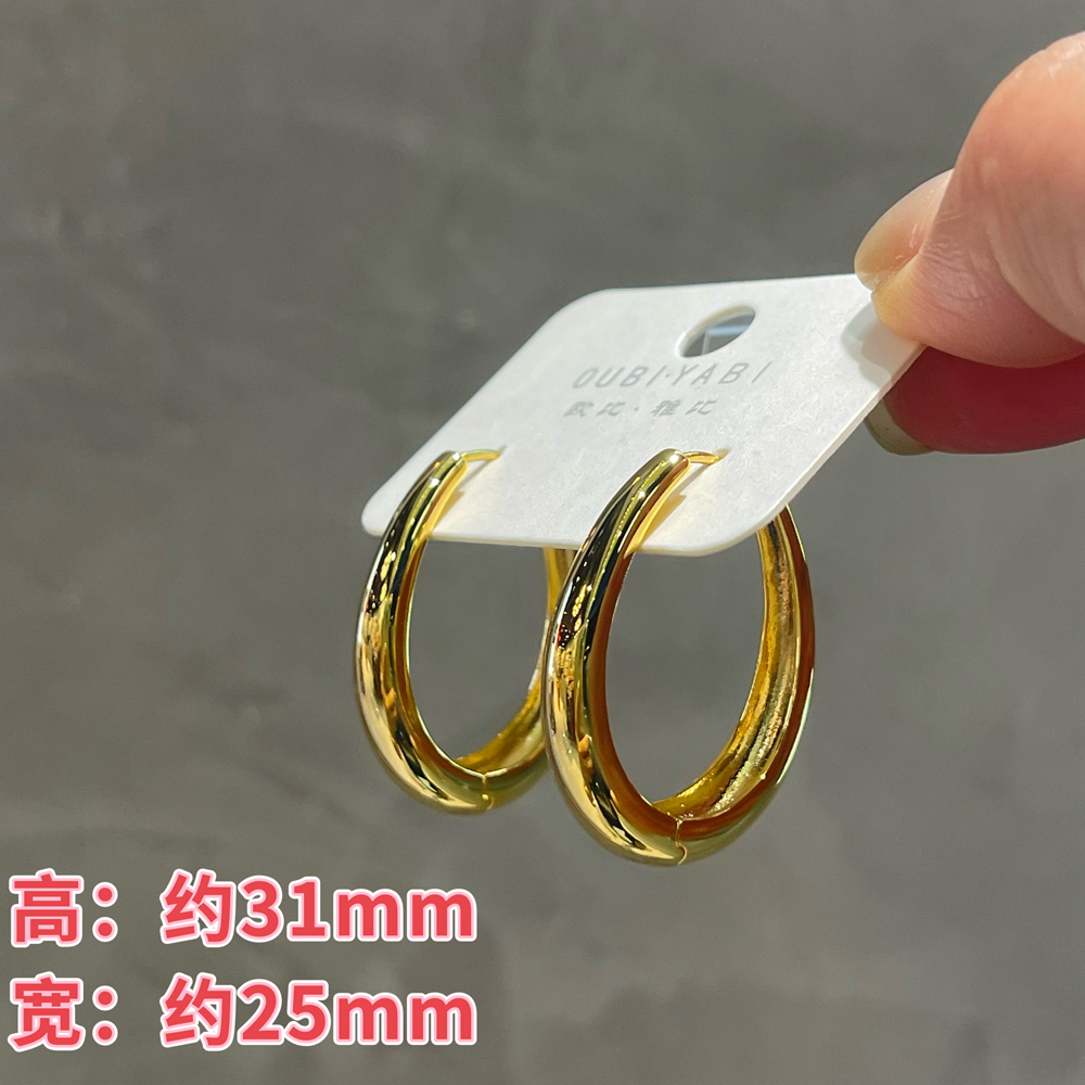 铜合金耳饰 欧比雅比中古金时尚大水滴耳圈欧美风椭圆金属耳扣