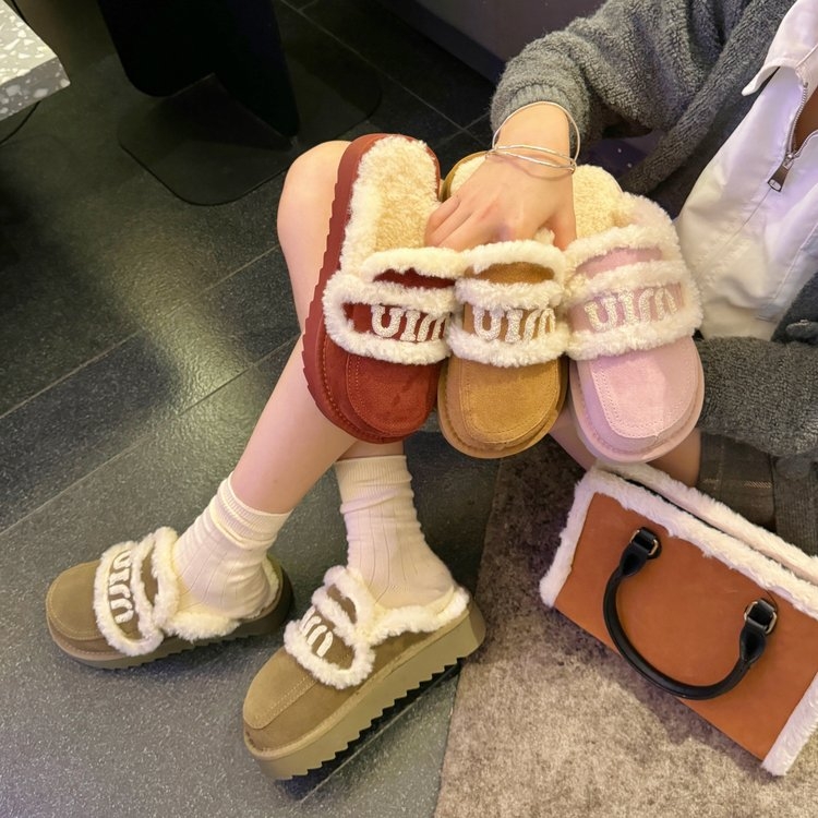 【小胖丁】舒适时尚百搭保暖极简风包头拖女休闲风少女风加绒Y77-5