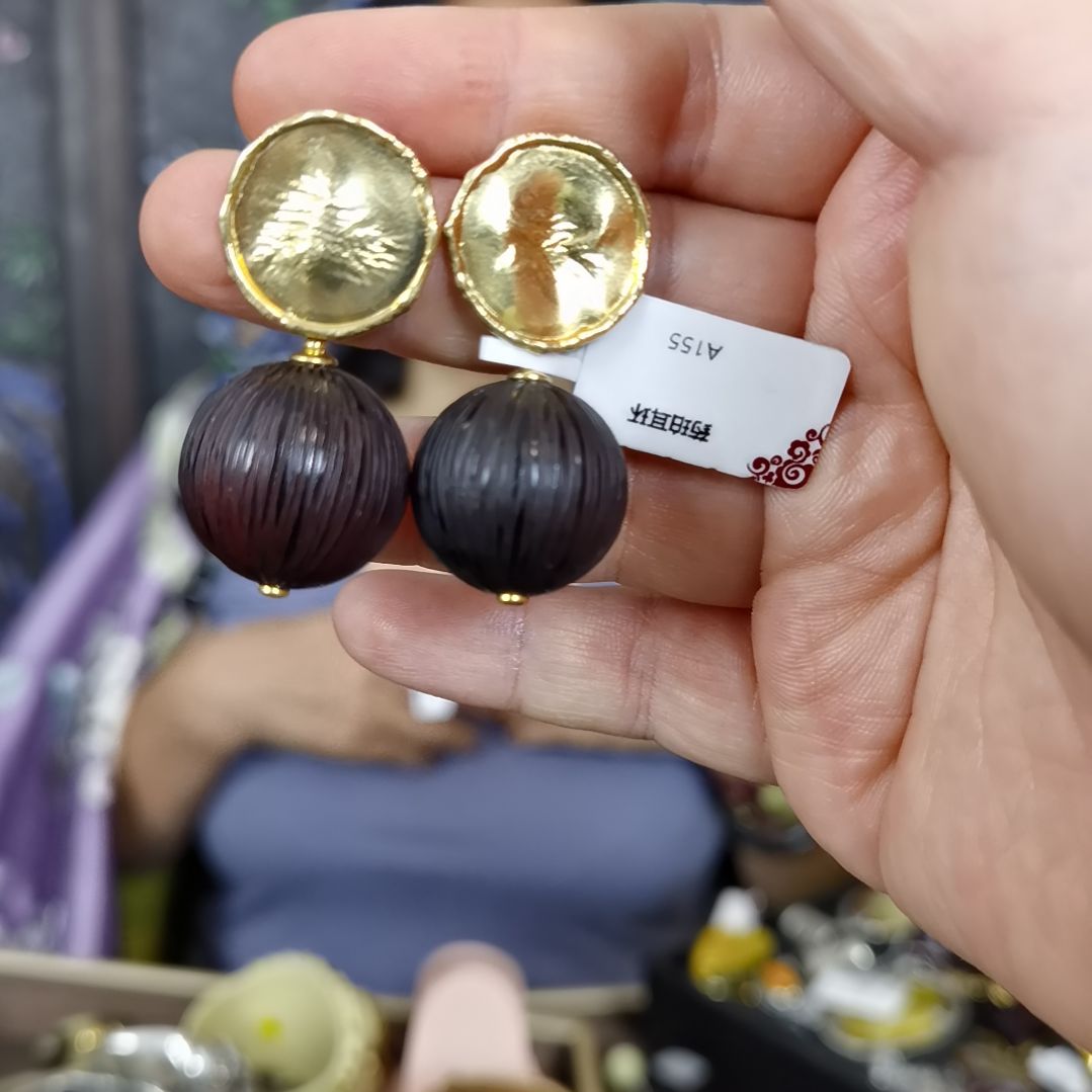 琥珀未镶嵌耳饰晓*?耳环