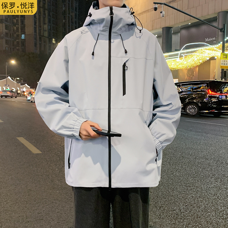 春秋季新款宽松防风户外连帽夹克青少年时尚户外百搭夹克外套男