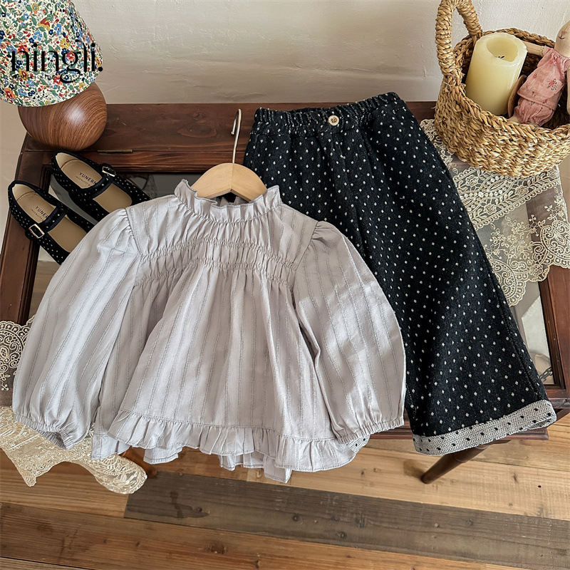 儿童宝宝气质打揽衬衣秋季新款童装女童甜美立领花边衬衫上衣百搭