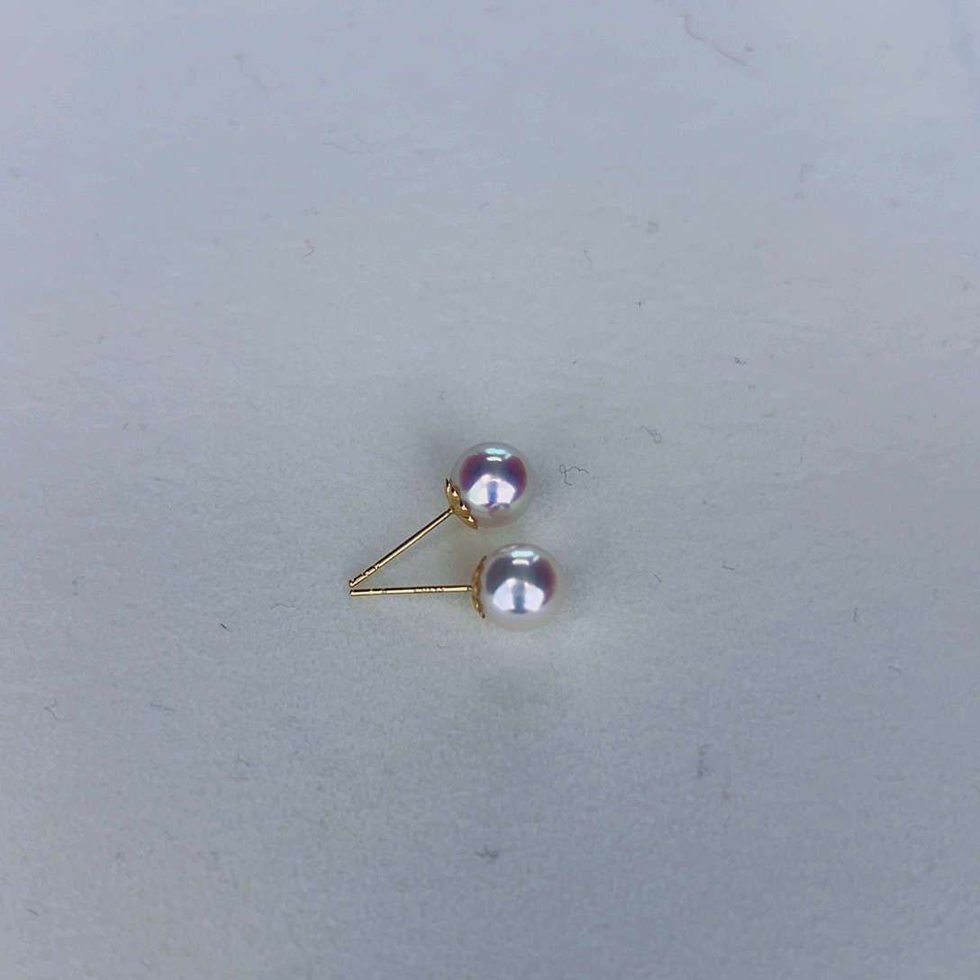 海水珍珠海水akoya天女耳钉7-7.5mm18K金镶嵌