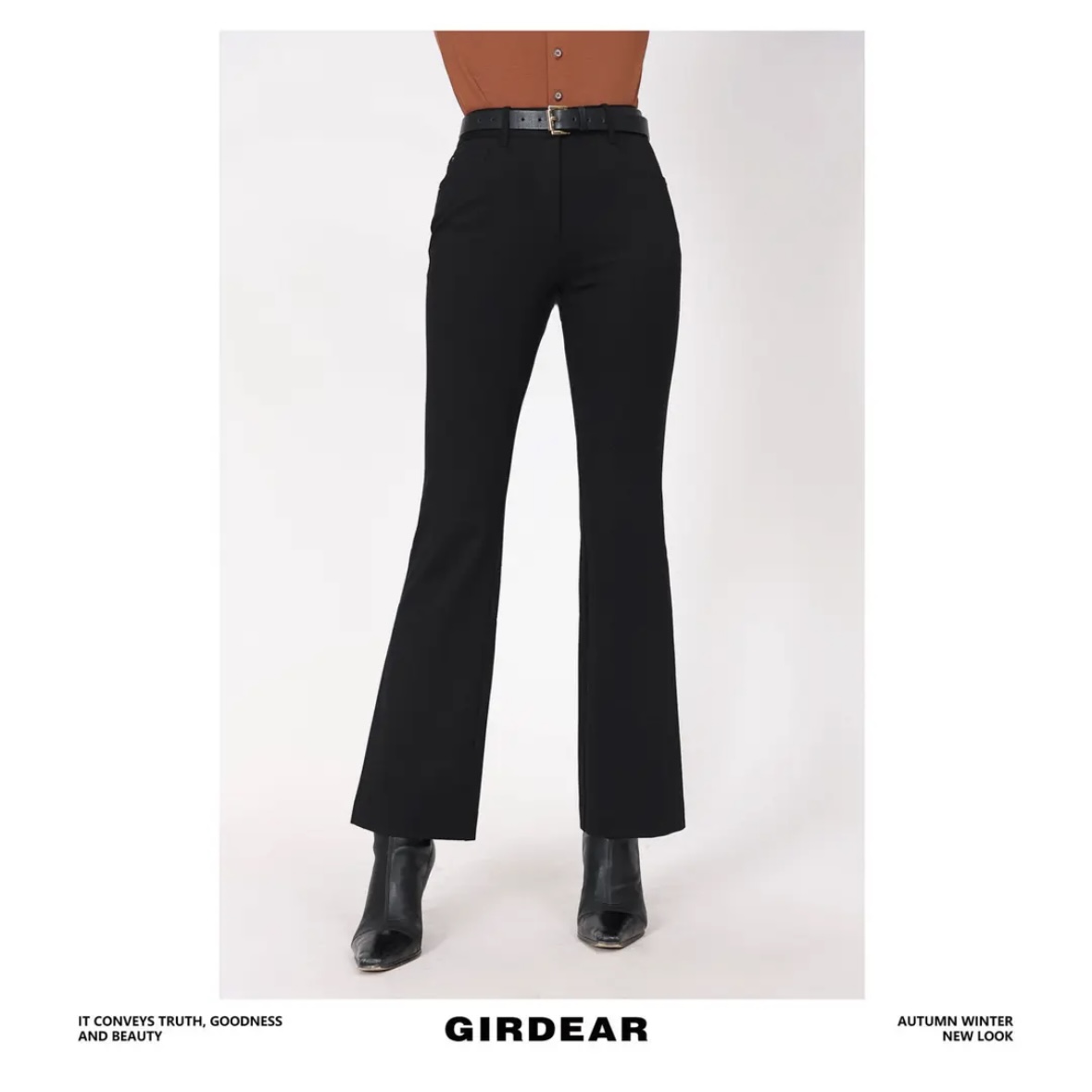 GIRDEAR/哥弟 1192288  通勤高腰弹力时尚百搭显瘦气质长裤微喇裤