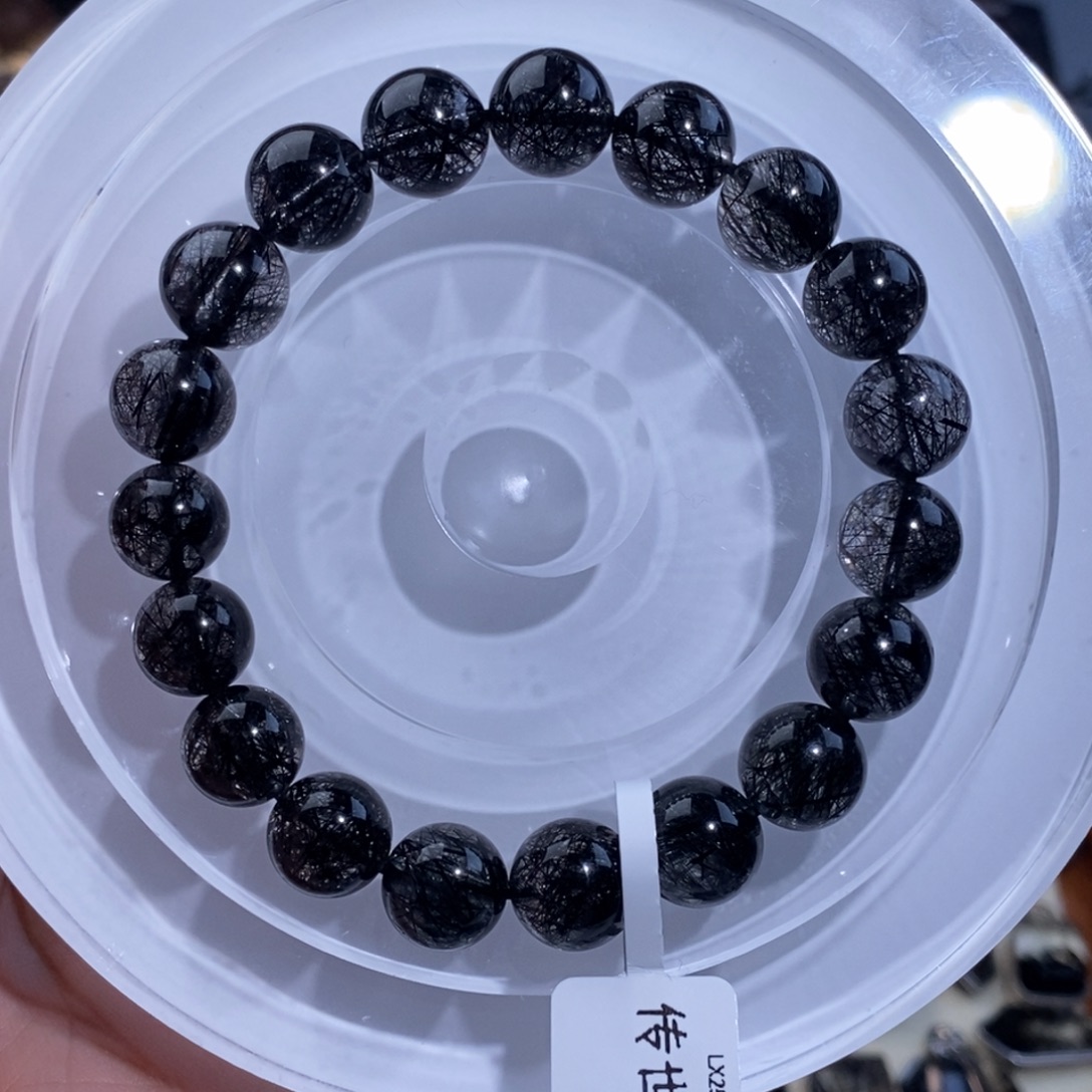 水晶未镶嵌手链黑发晶全透体满发蕾丝10.5mm