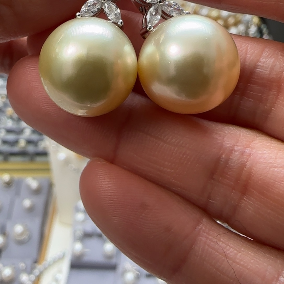 海水珍珠耳饰银S925镶嵌