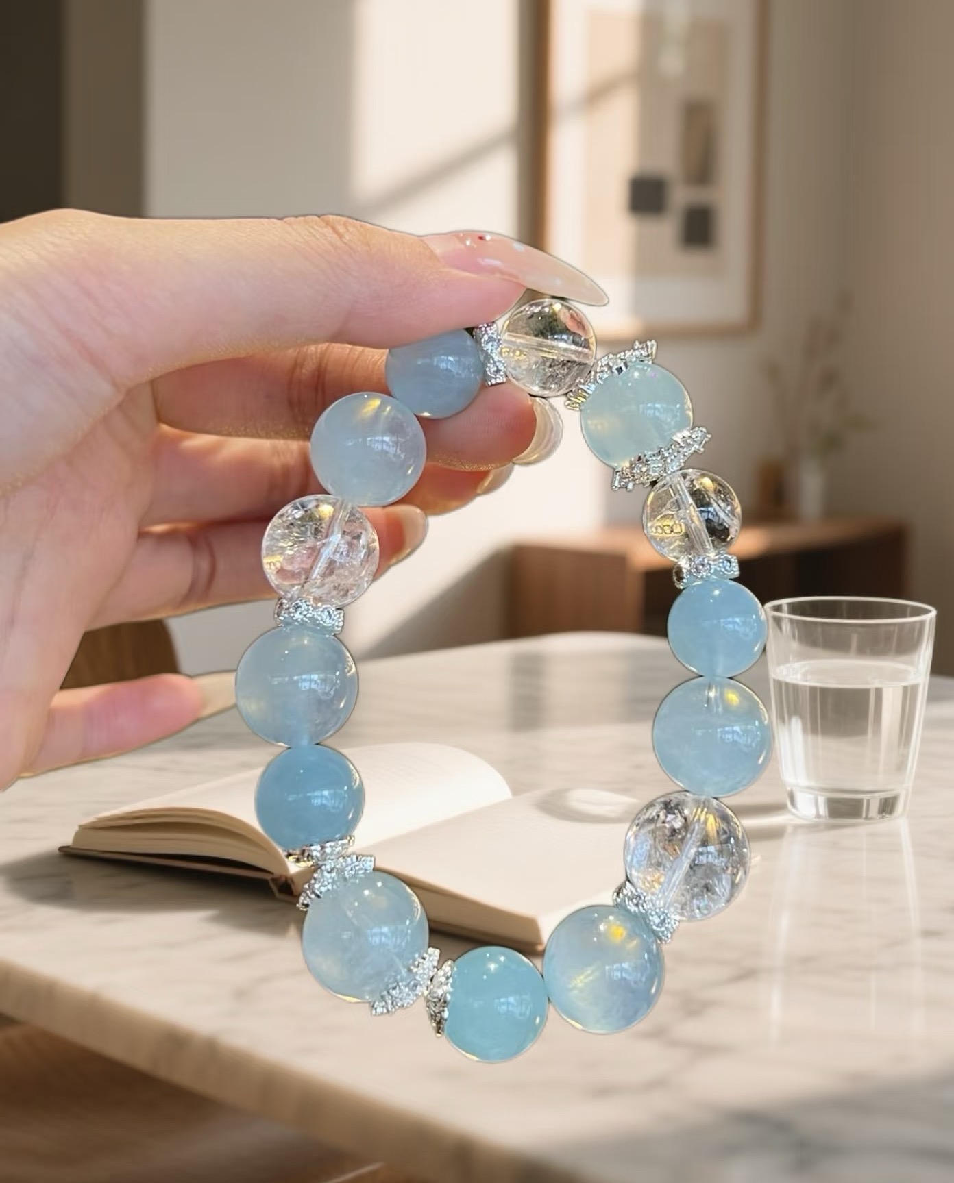 女款公主风手饰男女通用串珠海蓝宝