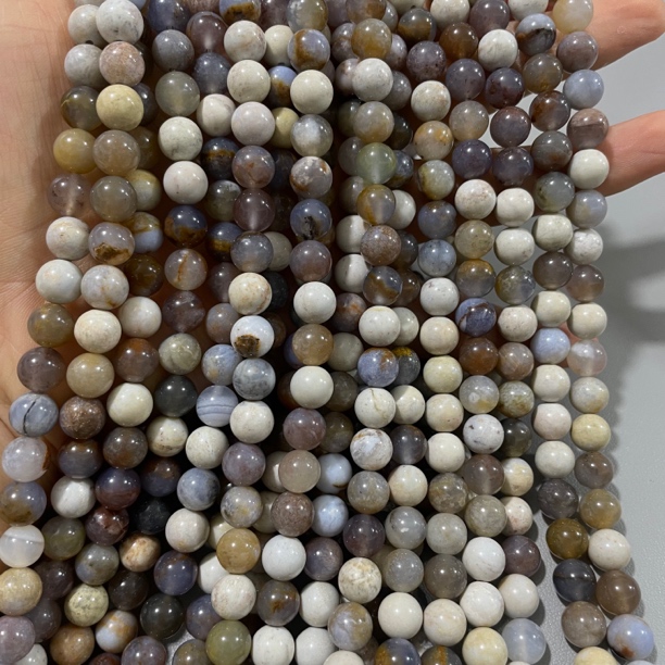 8mm天然蓝烟玛瑙圆珠冰透天然石散珠diy串珠饰品配件半成品