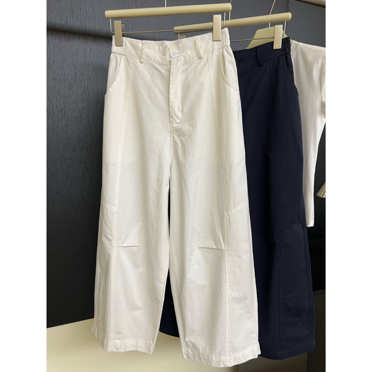 A19休闲裤女夏季纯棉半松紧高腰宽松弯刀裤哈伦阔腿裤八分气球裤