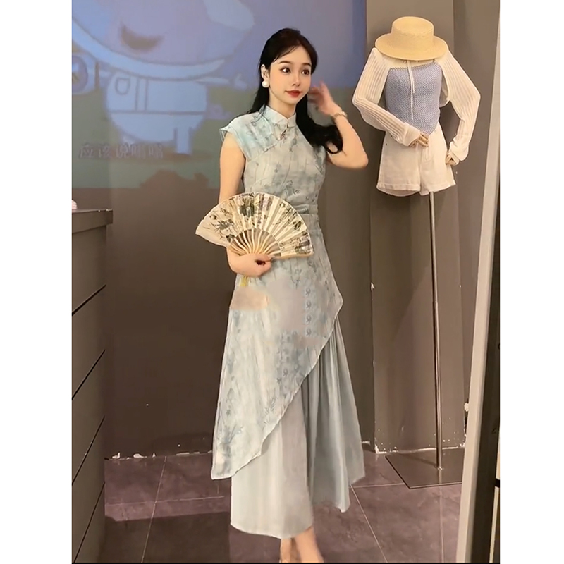 别致绝美裙子新中式女装夏季清冷感禅意晕染旗袍设计感连衣裙337
