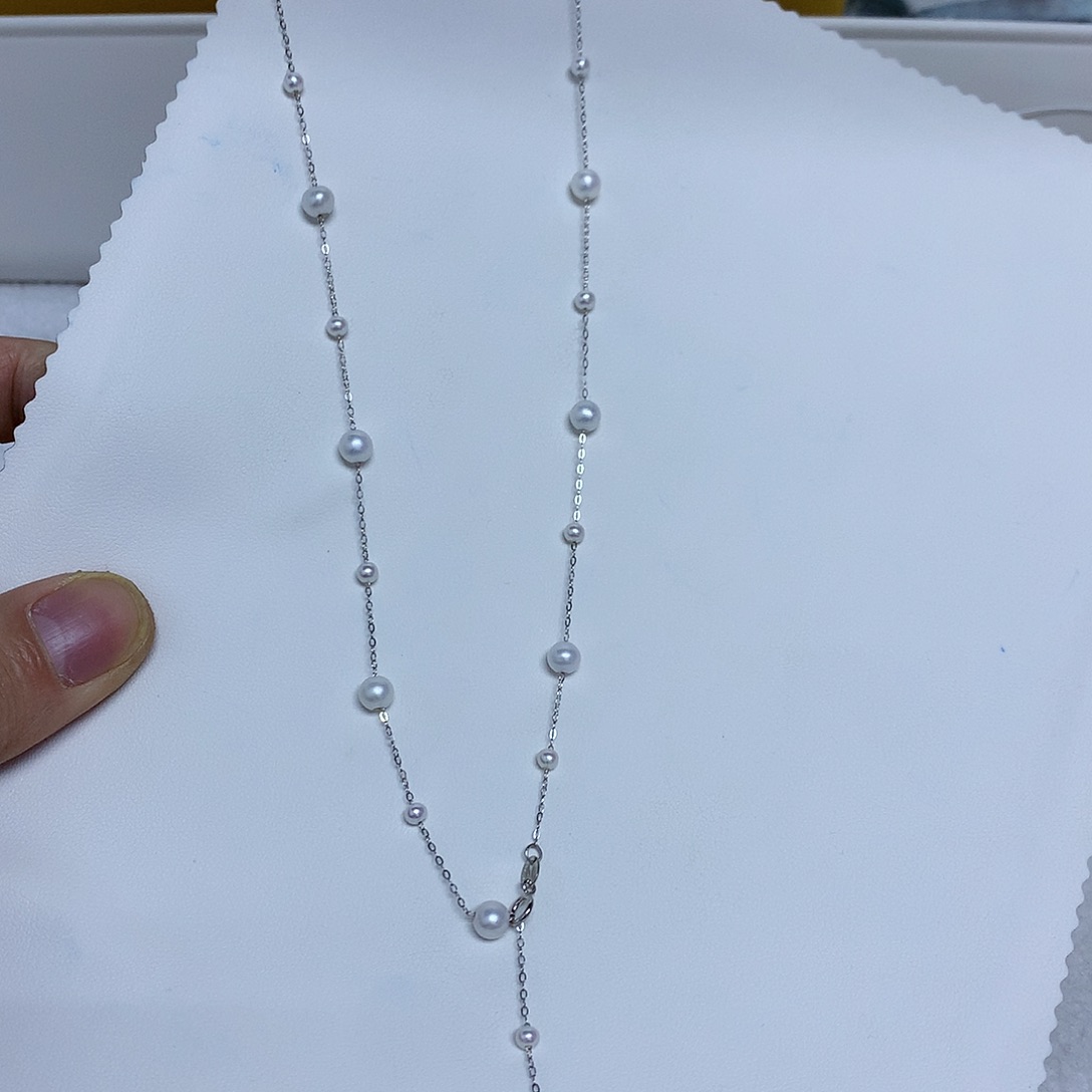 项链银S925镶嵌淡水珍珠3-6