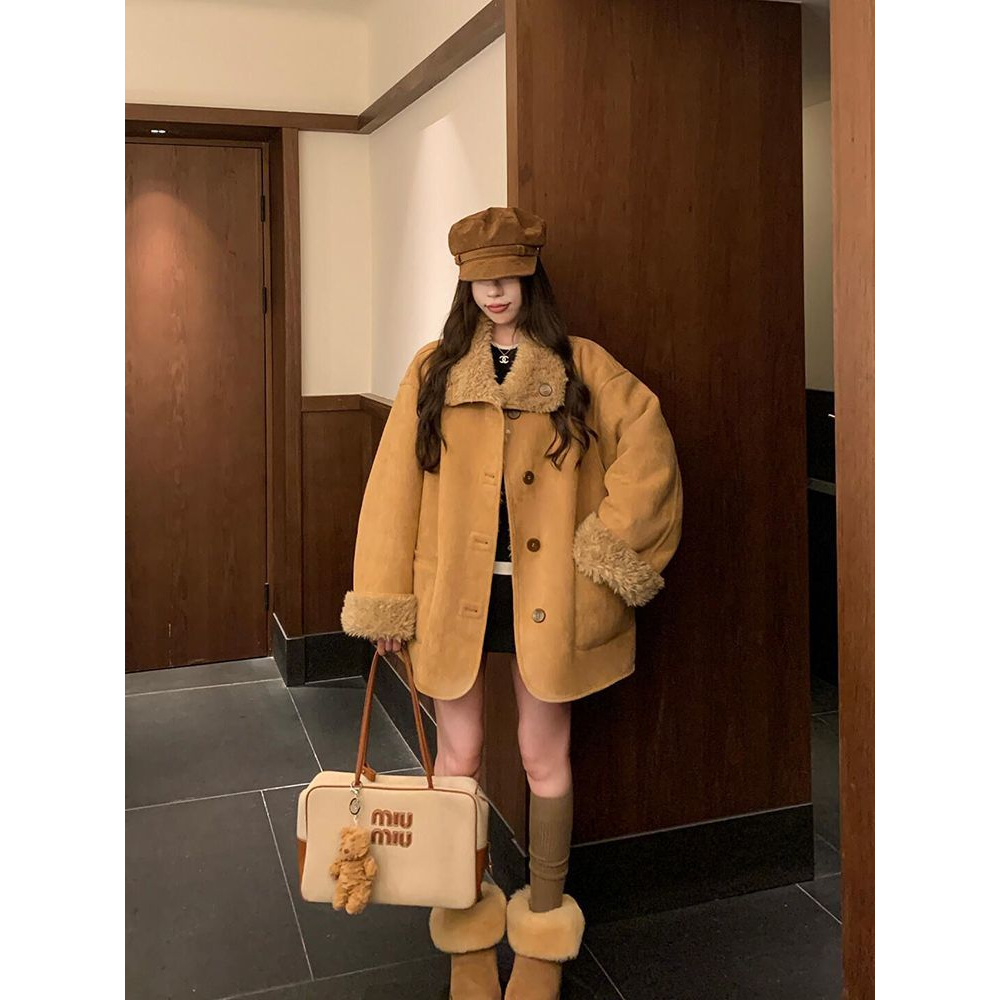 2024冬新款两面穿外套女中长款机车服加厚保暖大衣