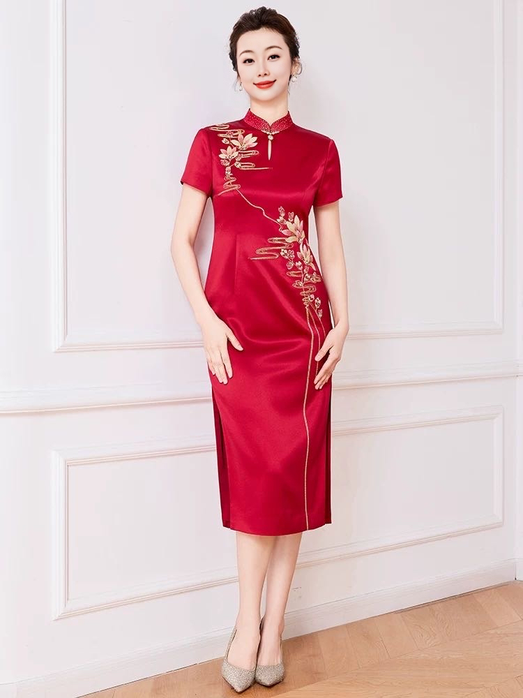 （金玉满堂）高端醋酸刺绣妈妈婆婆婚宴显瘦显年轻气质优雅时尚旗袍