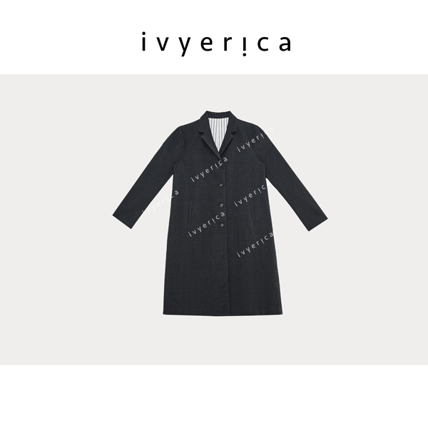 IVYERICA复古对白撞色西装领单排扣毛呢大衣G25WW094