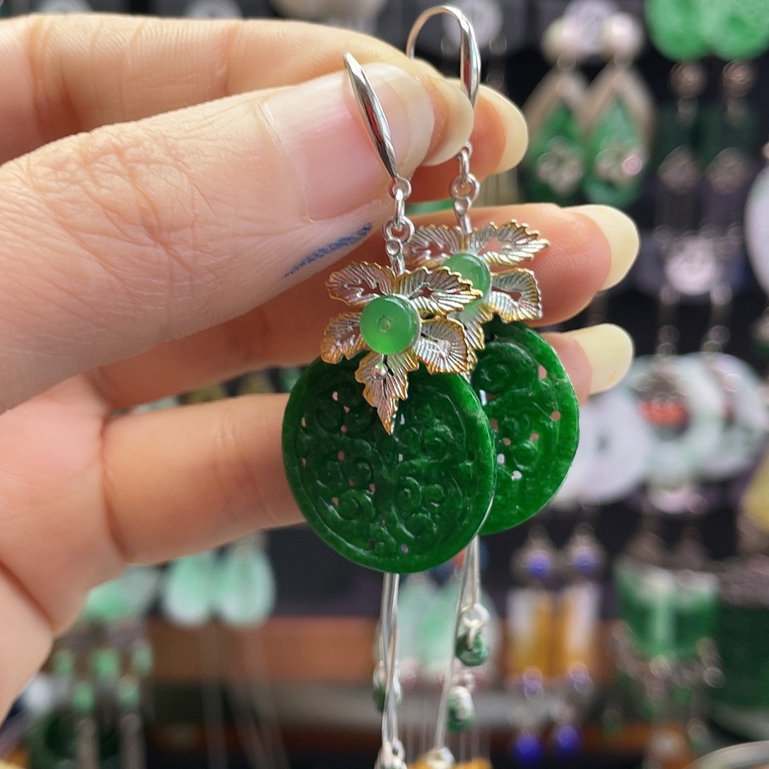 悠***月翡翠银S925镶嵌耳饰951hnhh