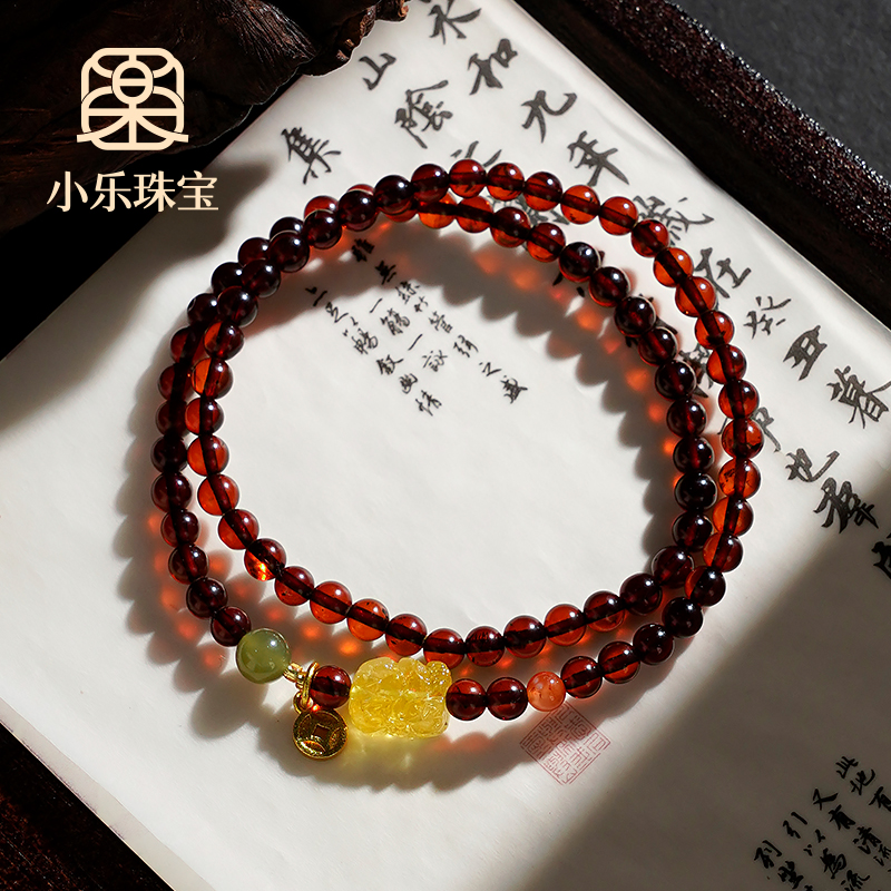 时尚百搭双圈血珀蜜蜡貔貅母亲节妈妈礼物手链多样性发一-9923