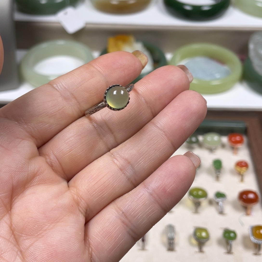 蛇纹石玉戒指银S925镶嵌
