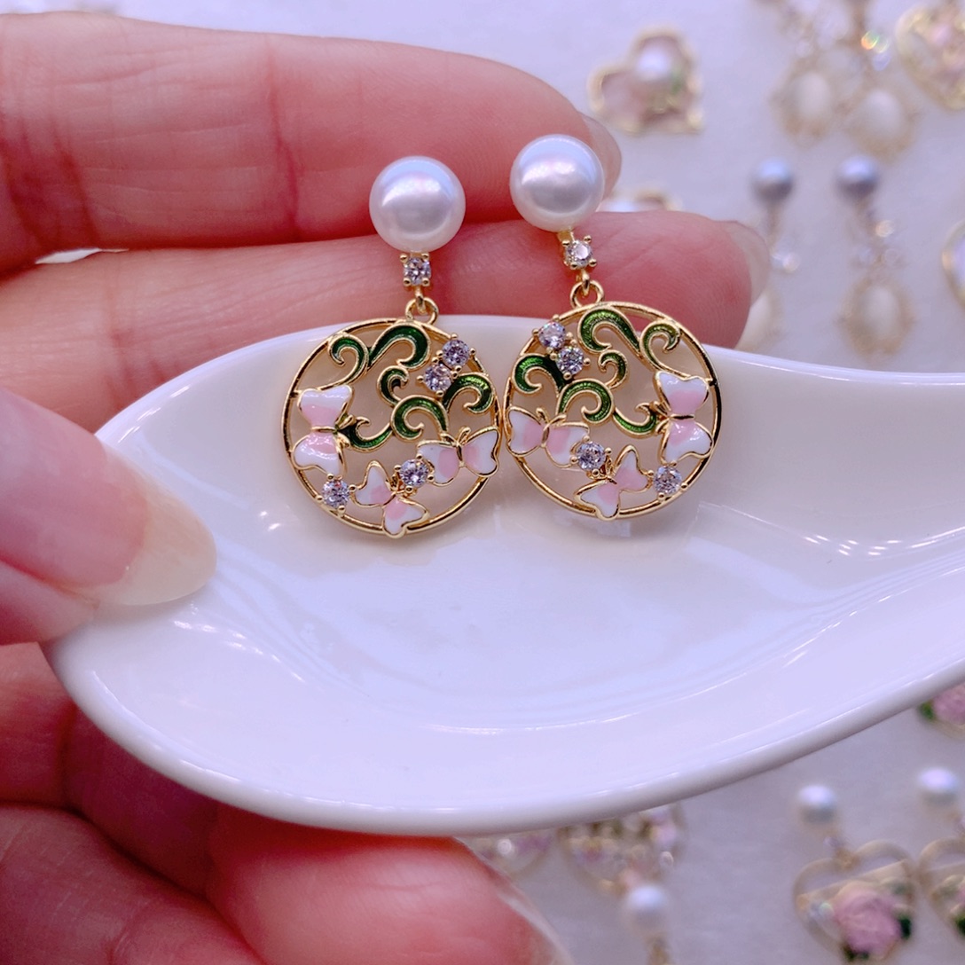 合金淡水珍珠耳饰