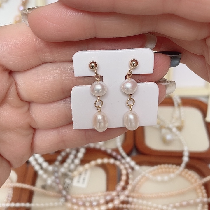 耳饰合金淡水珍珠银针编织款四珠流苏耳环