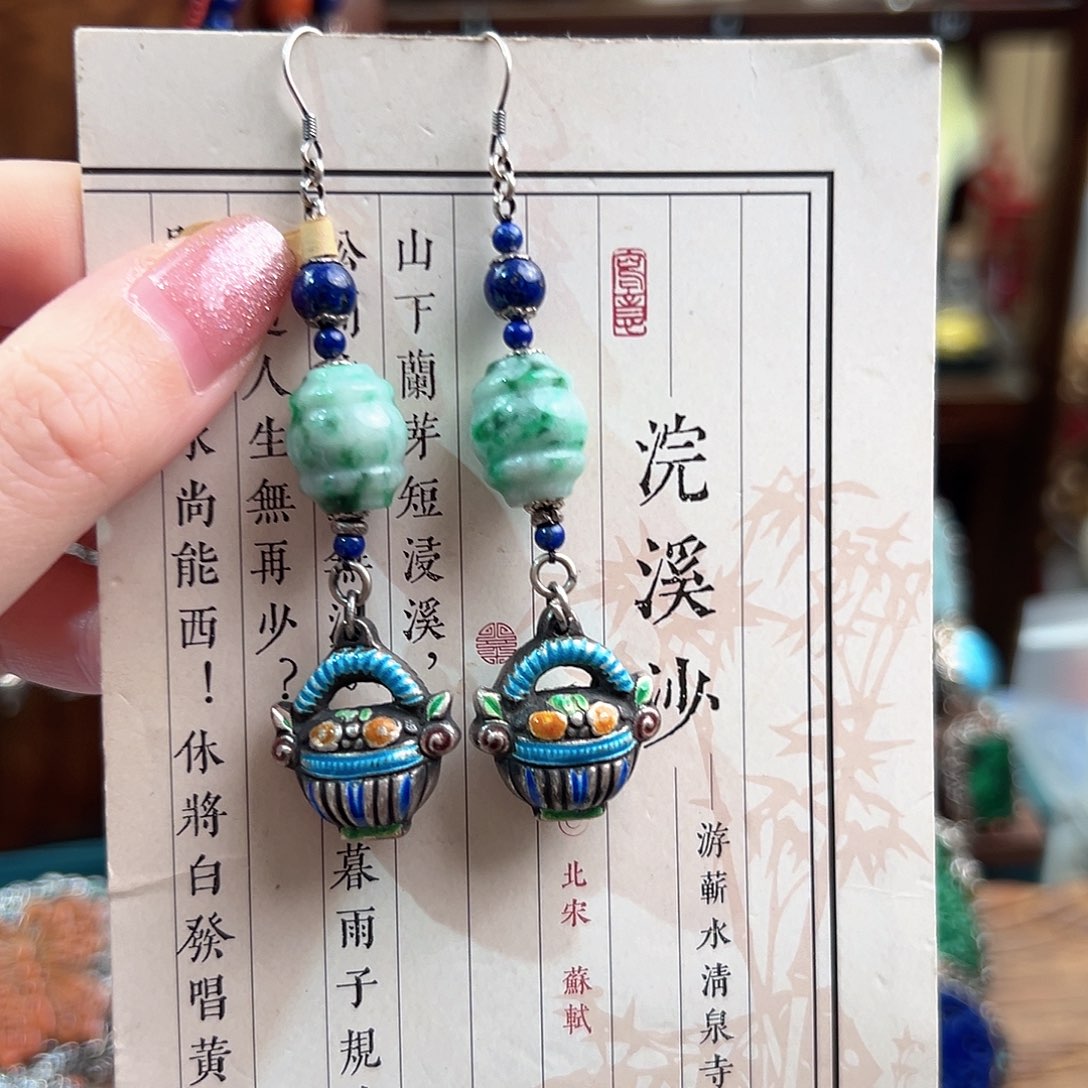 翡翠银S925镶嵌耳饰