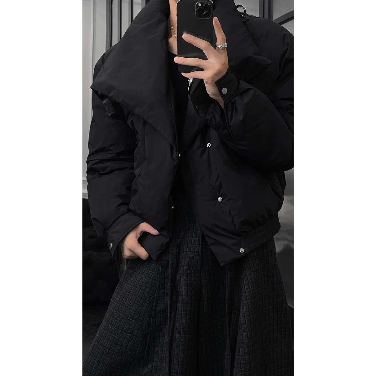 龙叨叨冬季新品小众设计大翻领简约高级感加厚百搭保暖棉服外套