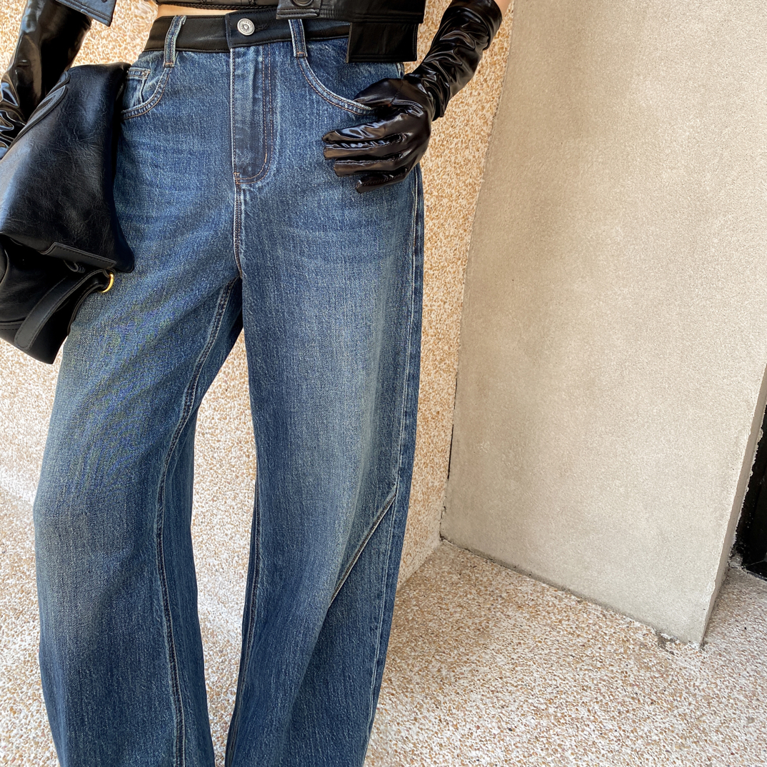 【BAI】秋新款百搭宽松显瘦复古直筒阔腿牛仔裤6530