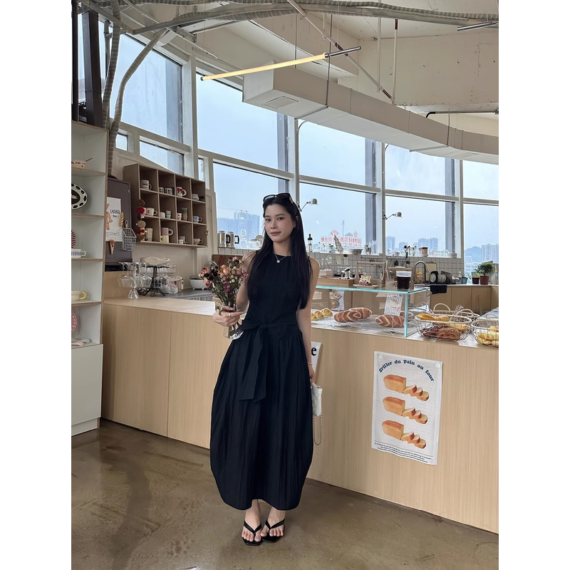 【清】NO退换ONEXH·2025夏季收腰显瘦复古蝴蝶结背心裙韩版小黑裙