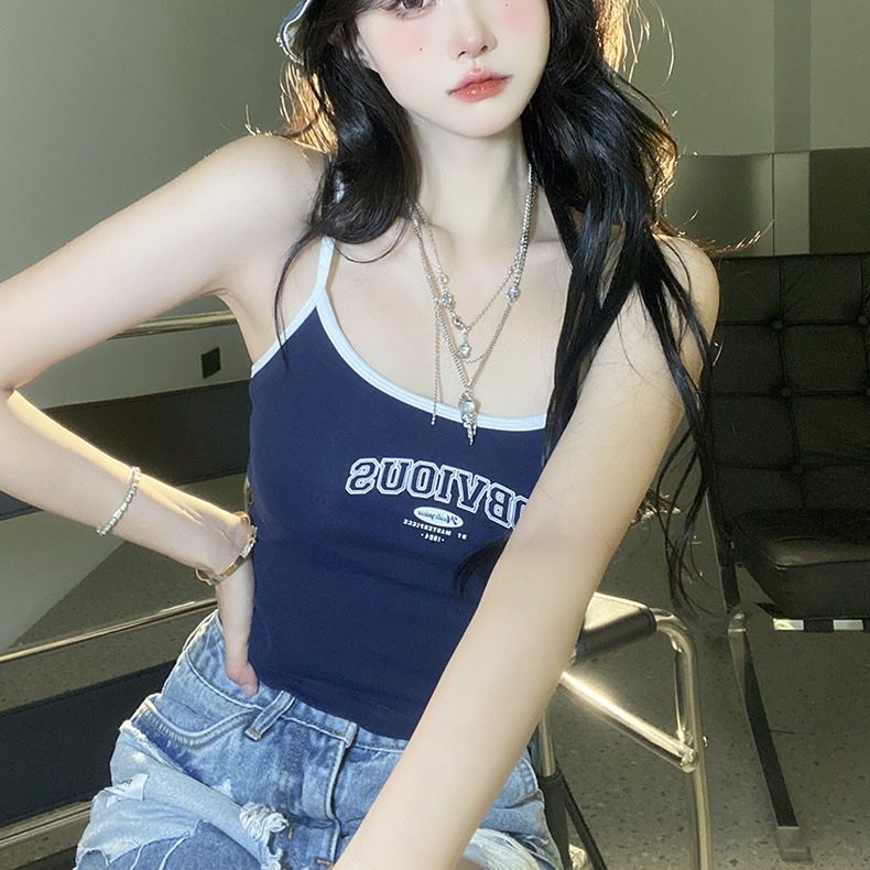 美式复古吊带小背心女装夏季辣妹设计感无袖短款紧身内搭上衣外穿
