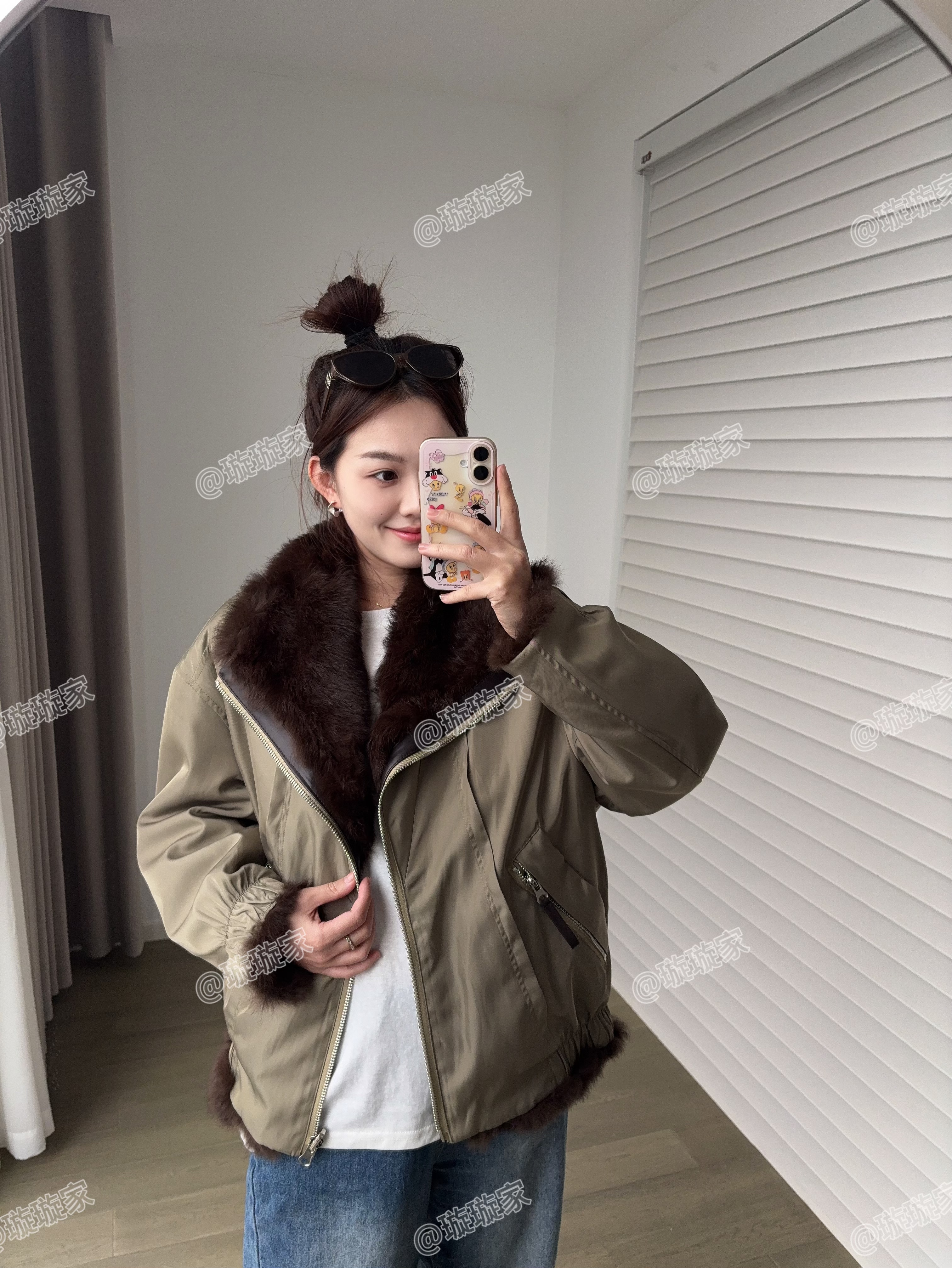 【璇璇家】时尚百搭兔毛两面穿短外套8663