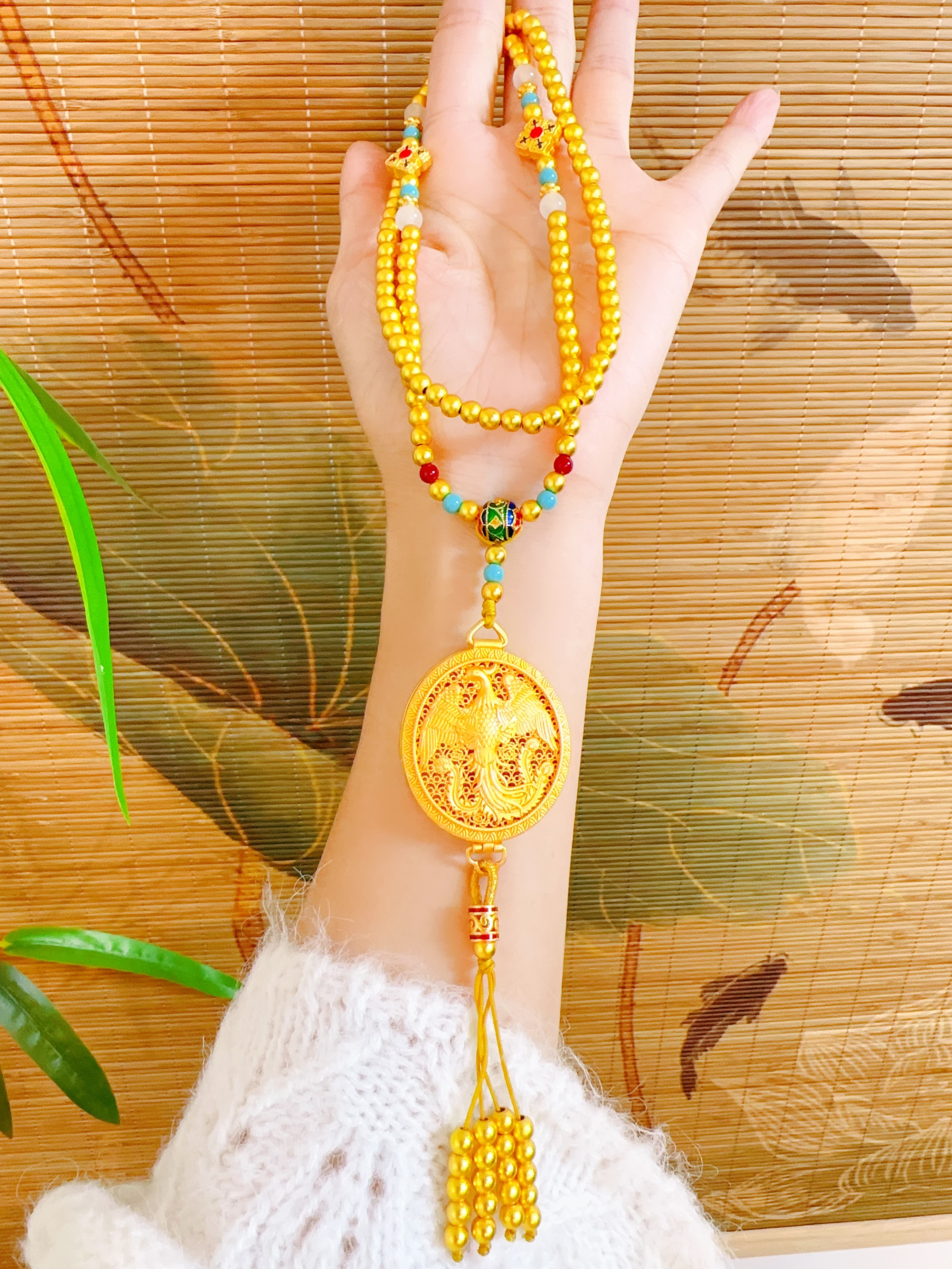  古法佛珠龙凤香囊项链10227