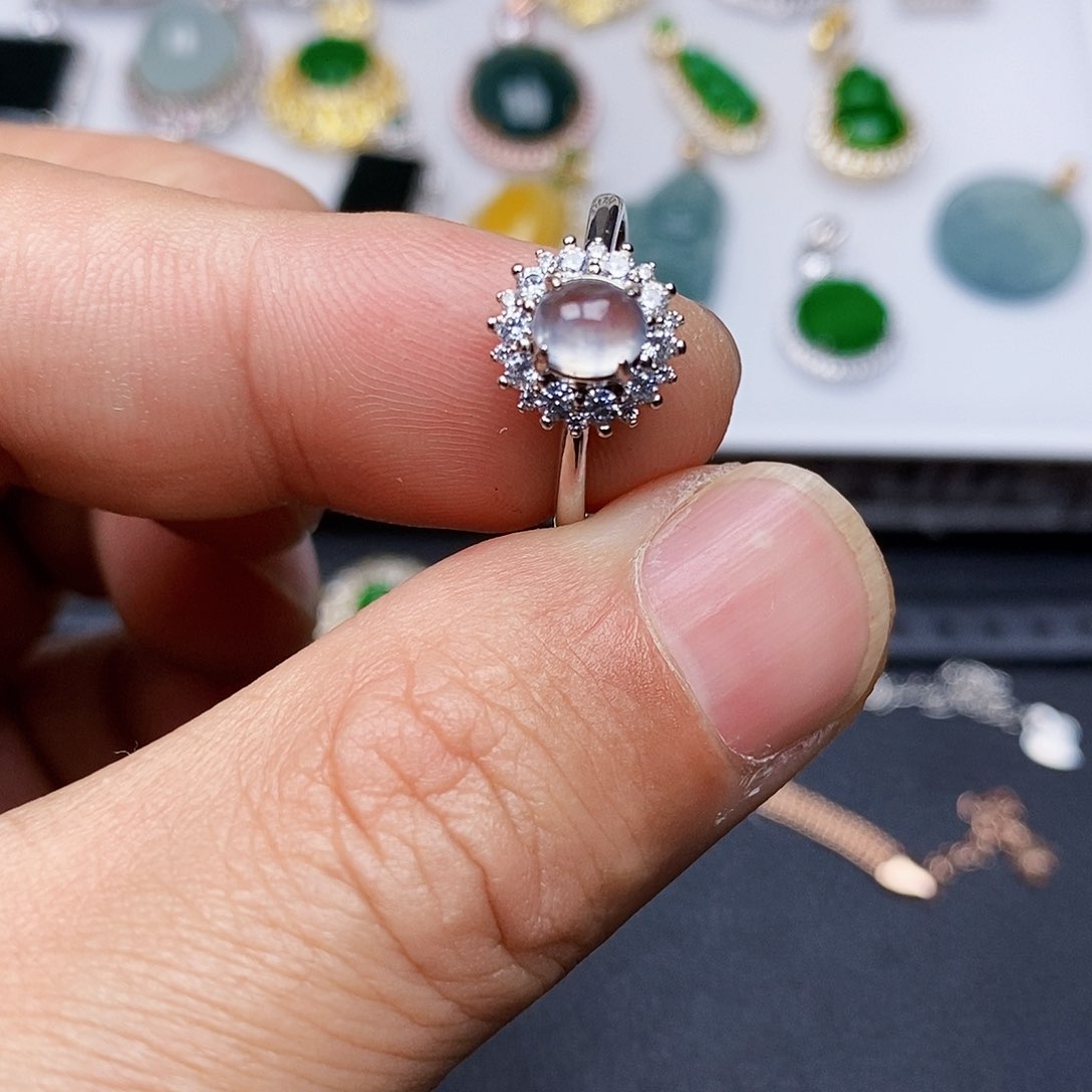 翡翠戒指银S925镶嵌戒指