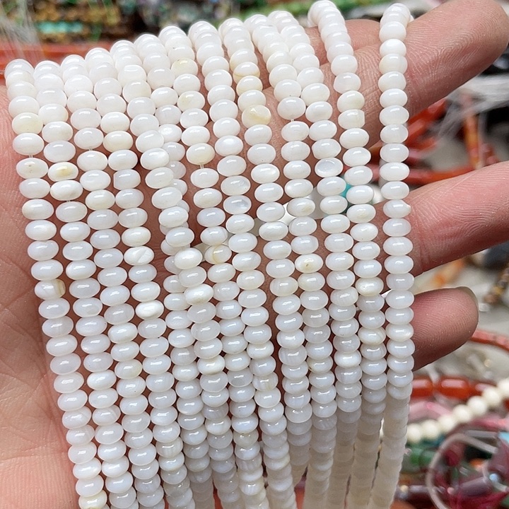 玛瑙/玉髓珠宝半成品未镶嵌一条5mm白贝算盘