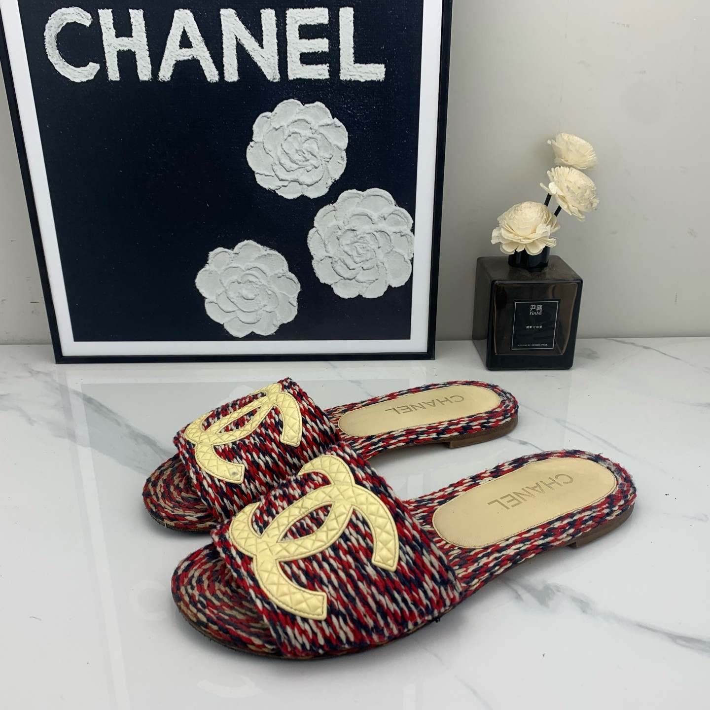 95新 Chanel/香奈儿 经典小香风编制拖鞋 38码/nn00205