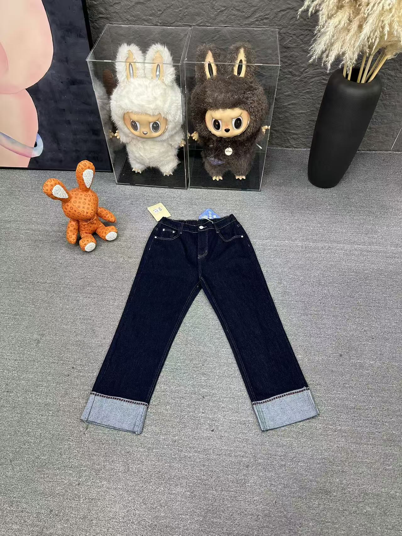 P9616弹力撞色烟管裤