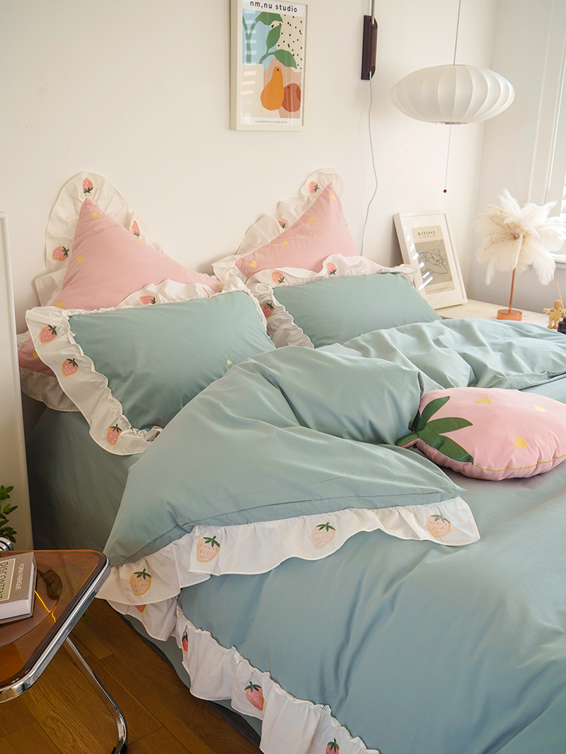 【水洗棉孤品】全棉刺绣全棉纯棉100%棉四件套 柠檬/安丽熊