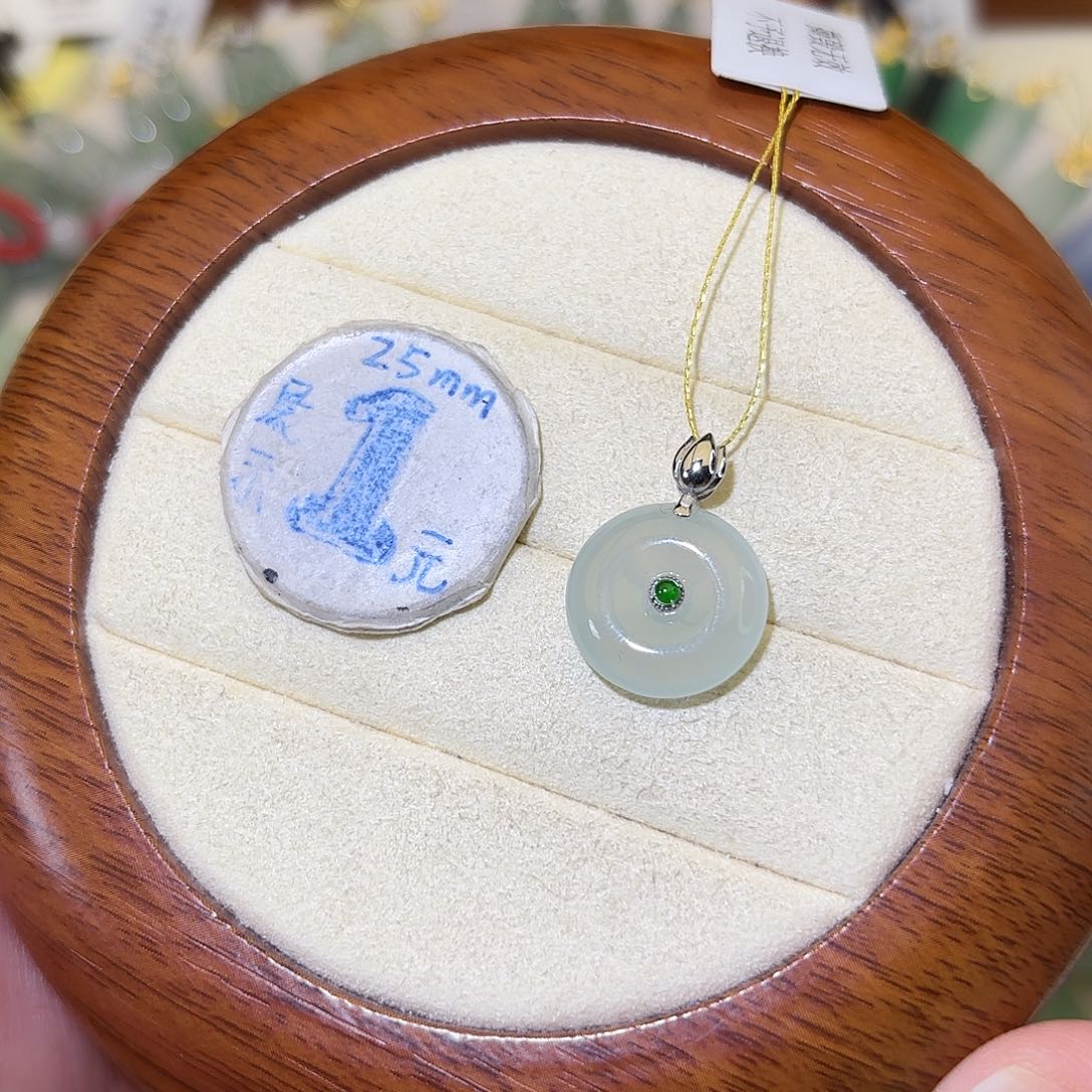 郭***运翡翠18K金镶嵌颈饰平安扣