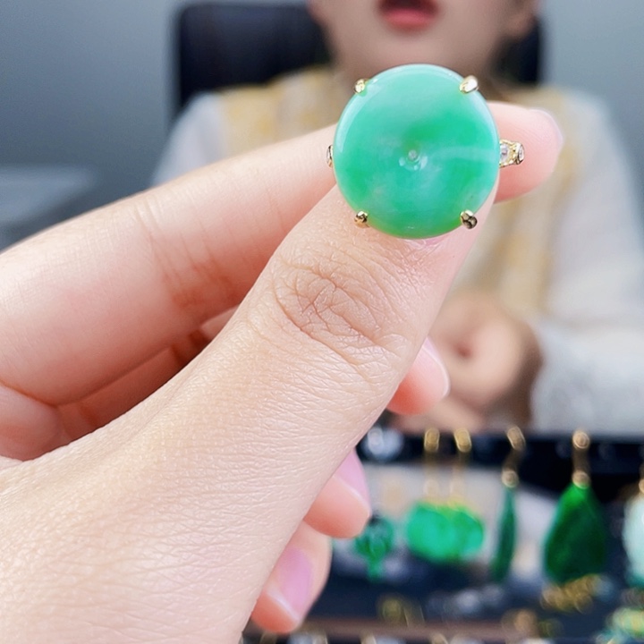 翡翠戒指银S925镶嵌饰品