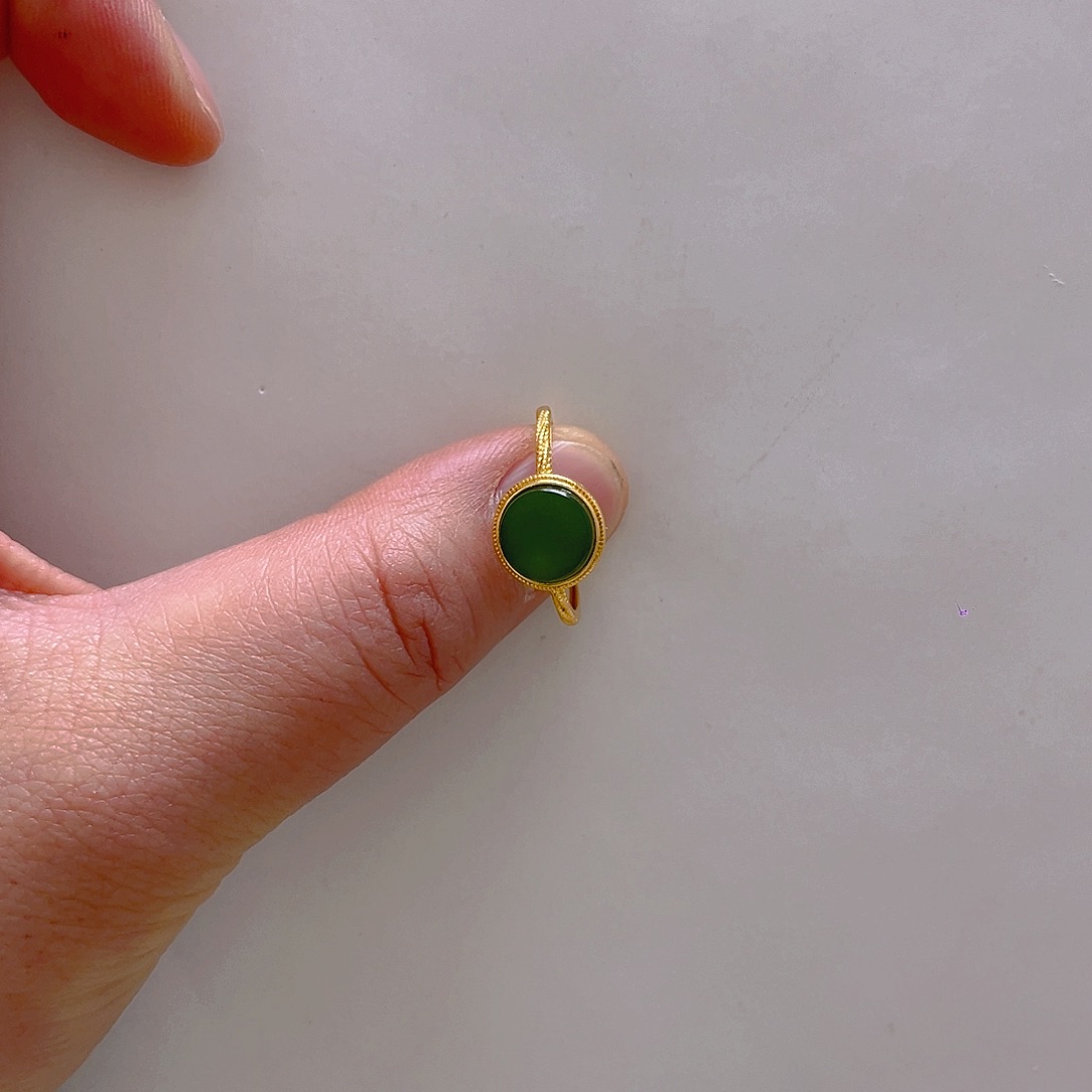 和田玉戒指银S925镀金镶嵌初*