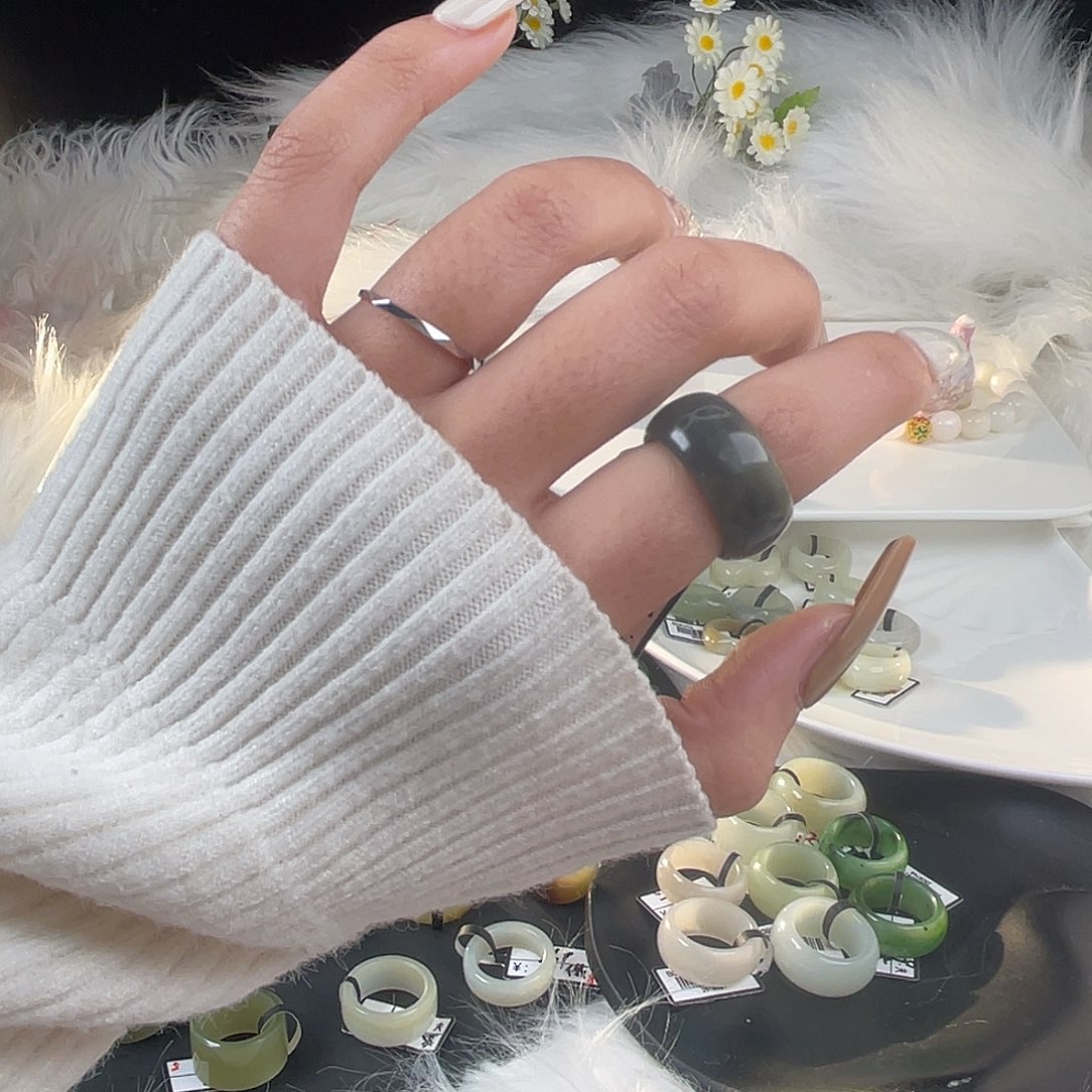 和田玉未镶嵌戒指U3青花轮胎17.3mm