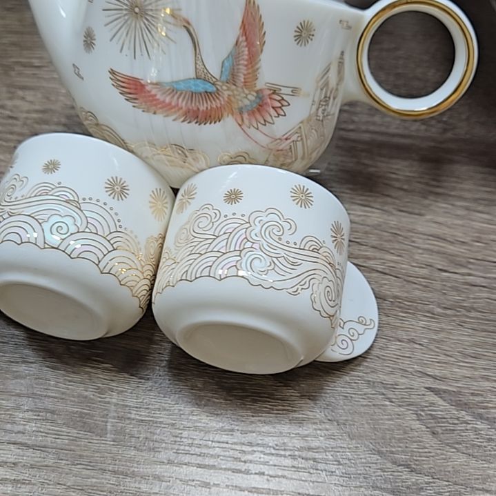 瓷片微瑕百鸟朝凤一壶两杯66666666