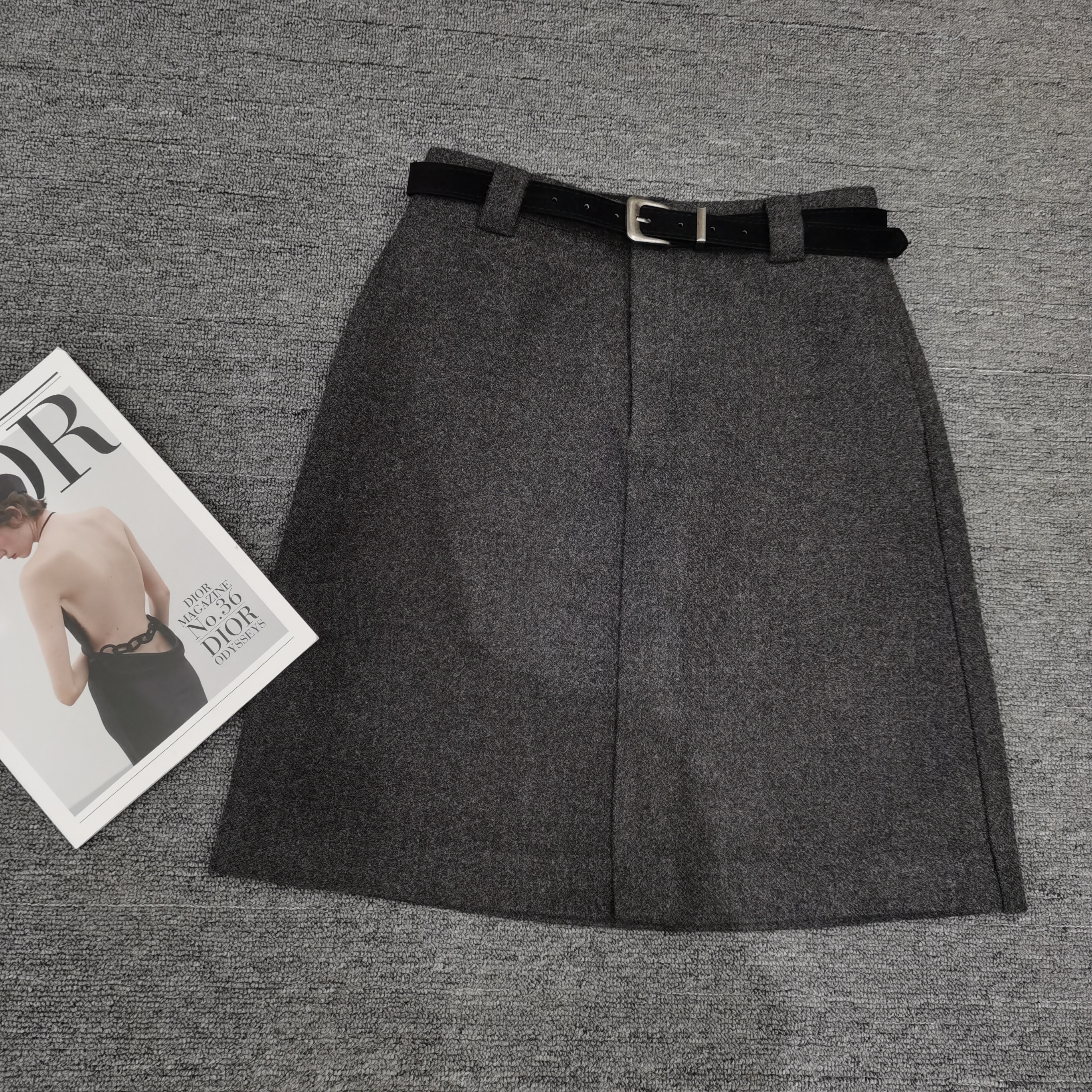 秋冬美式灰色毛呢高腰半身裙