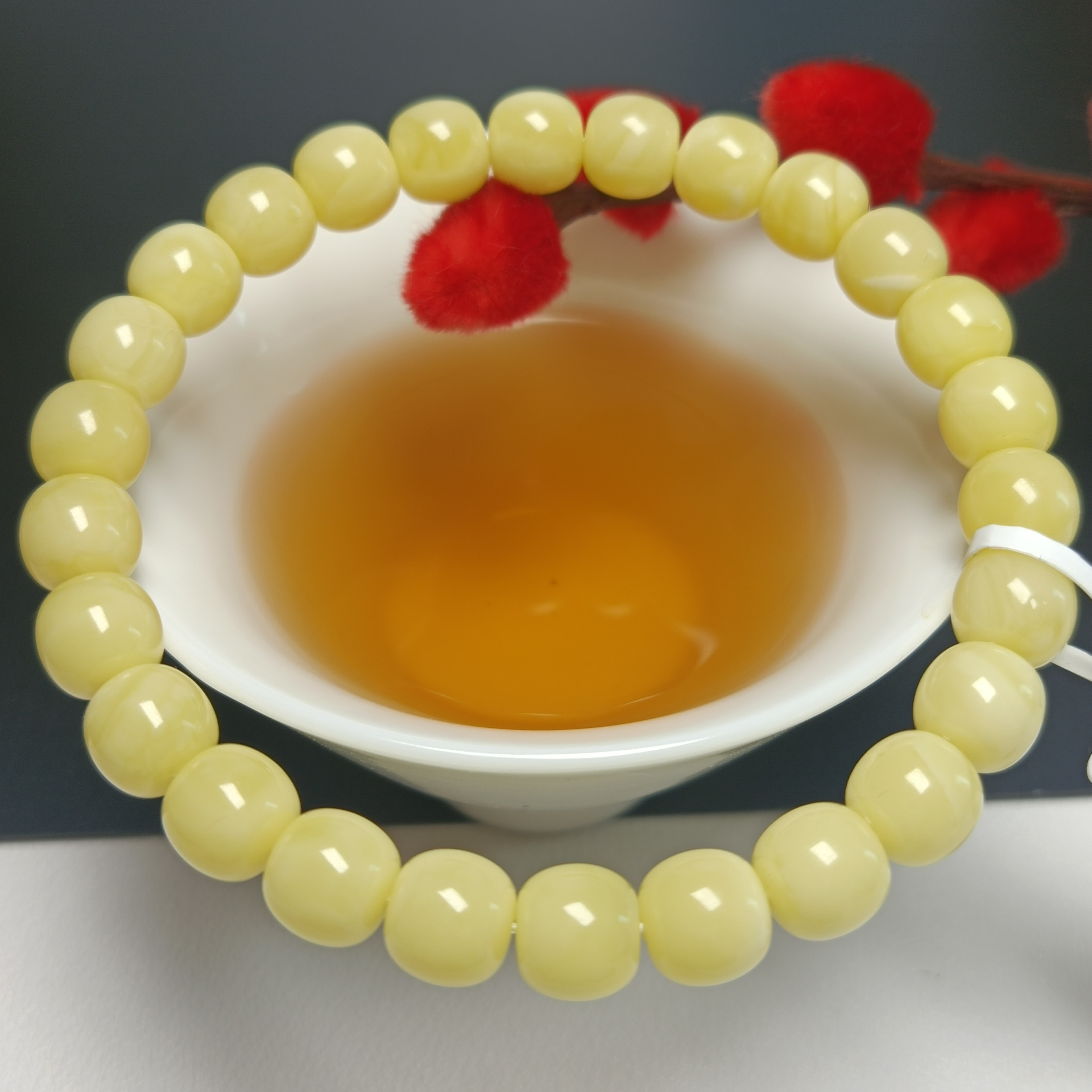 天然蜜蜡老型手串~浓蜡浓奶白奶豆~8.0精工尺寸~4876