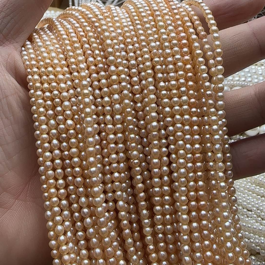 淡水珍珠半成品未镶嵌卡3.5香槟色小米珠
