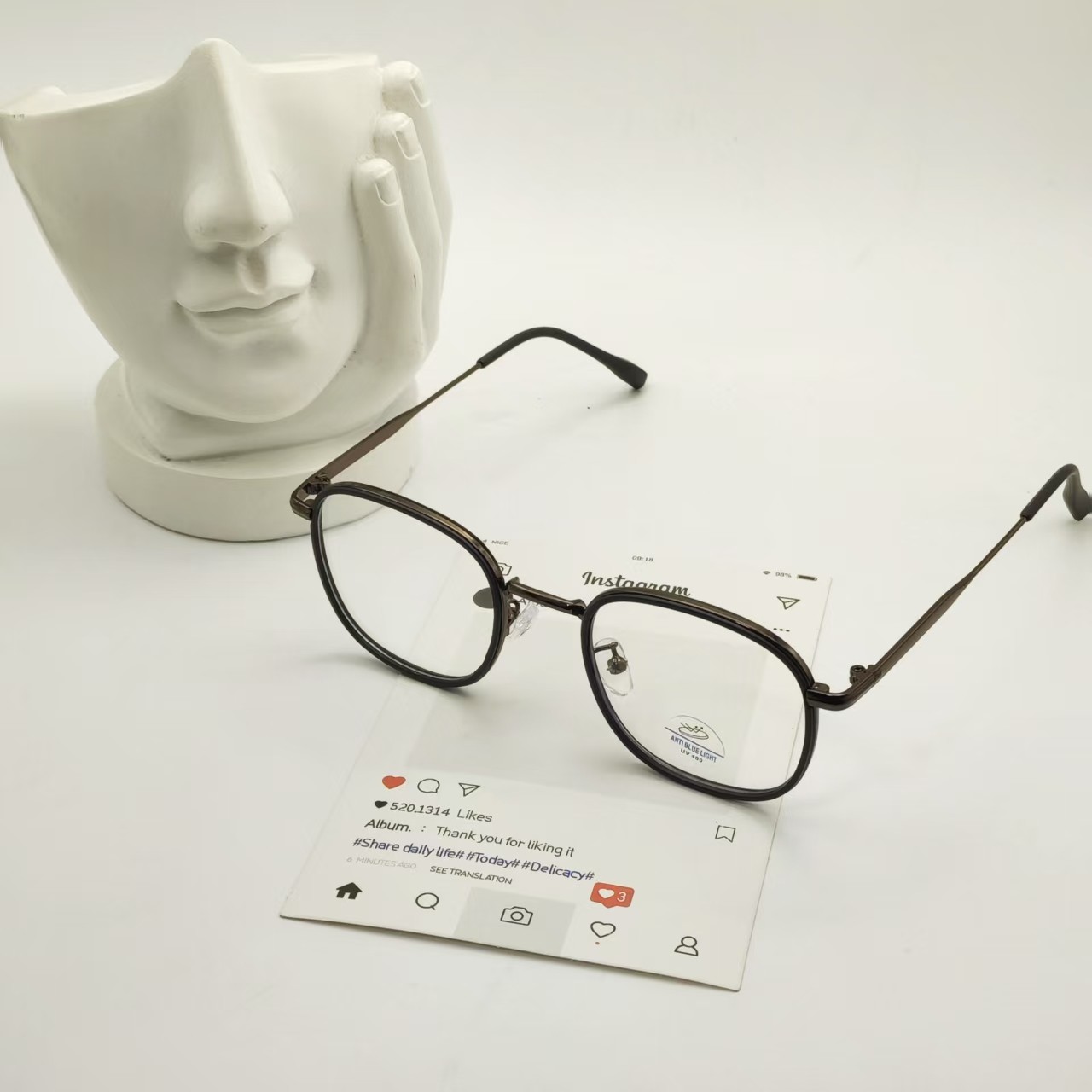 【5180】琥珀色小众平光镜男女同款不挑脸型复古防蓝光镜可配度数