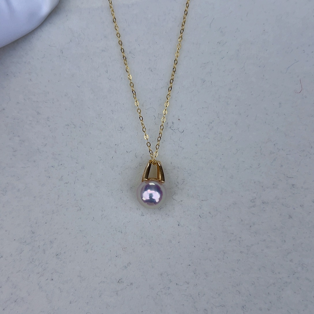 海水珍珠海水akoya M家吊坠8-9mm18K金镶嵌