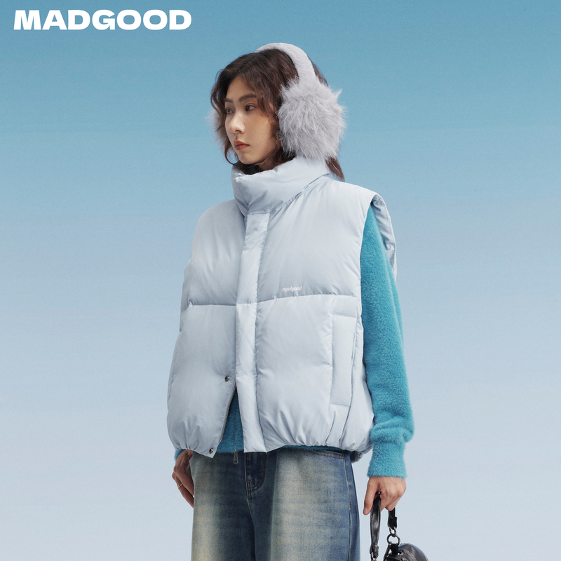 【90白鸭绒】madgood马得工地日系百搭短款面包羽绒马甲MDGDMJ14073