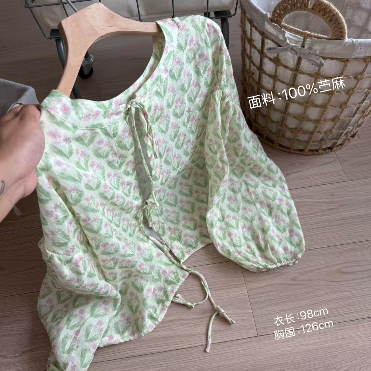 小柒家Y456-清新风夏季圆领森系印花衬衫小碎花韩版泡泡袖