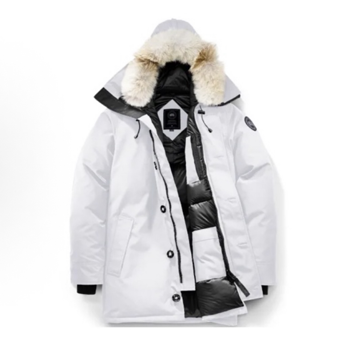 未使用 CANADA GOOSE 白色黑标logo连帽拉链派克羽绒服M码
