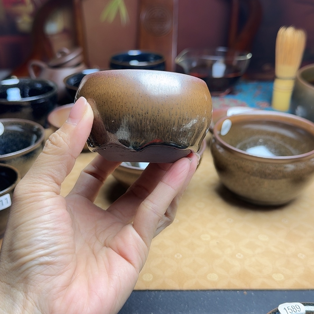 粉***湖茶盏482柴烧手工主人杯