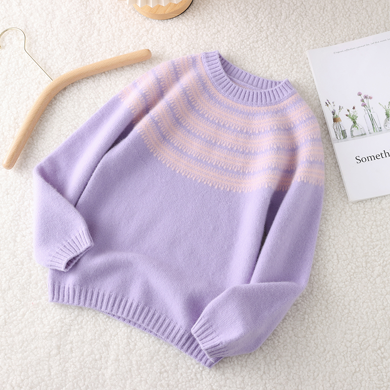 【100羊毛】加厚儿童半高领费尔岛提花纯羊毛针织打底衫